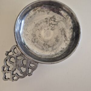 Antique Silver Metal Stede Porringer Bowl with Ornate Filigree Handle